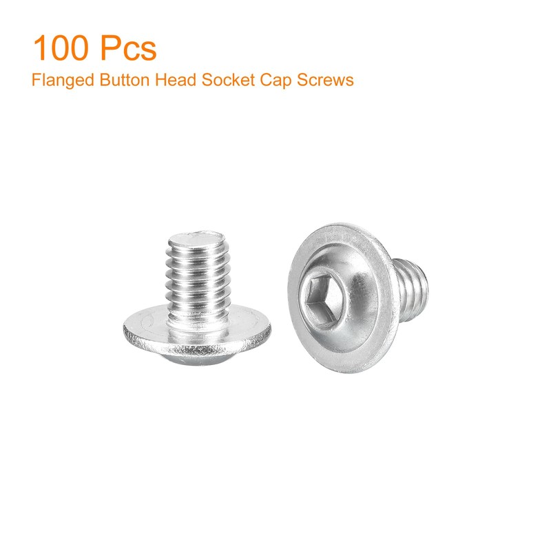 sourcing map Flanged Button Head Socket Cap Screws, 100 Pcs