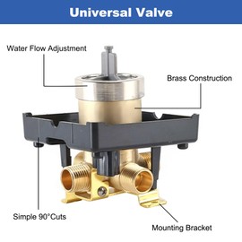 BGSIME R10000 UNBX MultiChoice Universal Tub and Shower Valve Body for Tub Faucet Trim Kits, Multifunction Rough In Valve for Delta Most Single & Dual Function Shower Systems, Brass Body