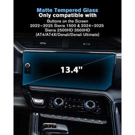 For 2022~2026 Sierra 1500 & 2024~2026 Sierra 2500HD 3500HD (Buttons on the Screen) Screen Protector 13.4 Inch Matte Anti-Glare Tempered Glass Touchscreen *1 9H Hardness Glass - No More Fingerprint