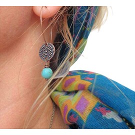 ◦ ● Howlite stone pearl on flower ornament and small copper hoop earrings. • ◦ round hooks, turquoise