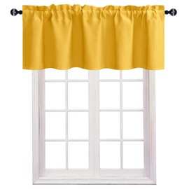 JIUZHEN Yellow Blackout Valance Short Curtains for Kitchen - Rod Pocket Valances Solid Curtains for Small Window Living Room Bedroom Darkening Bathroom, 60 x 18 Inch Length,1 Panel