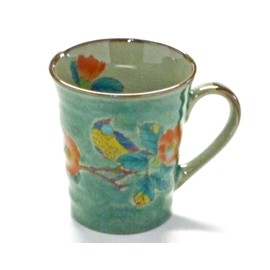 九谷焼【マグカップ】椿に鳥『中絵』