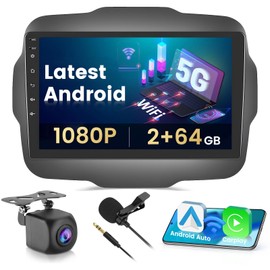Hikity 2+64GB Android 13 Car Stereo for Jeep Renegade 2016-2020 Radio with Wireless Carplay Android Auto Mirror Link, 9 Inch Touchscreen GPS WiFi Bluetooth FM RDS MIC Backup Camera