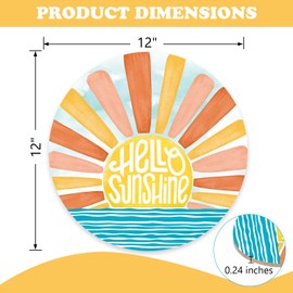 Bolisom Hello Sunshine Sun Summer Front Door Sign, Spring Boho Sunset Over The Sea Wood Door Hanger Outdoor Outside Porch Decor, Bohemian Ocean Wooden Wreath Indoor Wall Hanging Decoration