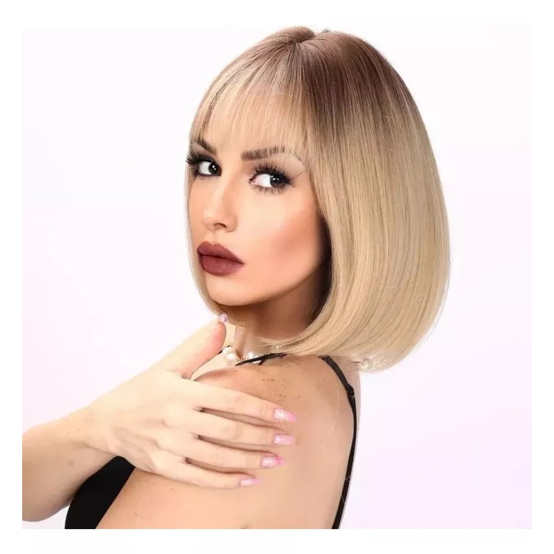 generic Peluca De Cabello Bob Lácio Rubio Degradado C/flequillo 14