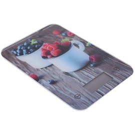 mucplants Digital kitchen scales up to 5 kg with display, tare function and units for g, kg, lb and oz, glass picture with hanger (berries)