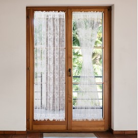 Moslovstar Semi Sheer French Door Curtain 72 Inches Sidelight Privacy Voile Curtains for Living Room Sliding Door with Bonus Tiebacks, 2 Pieces White