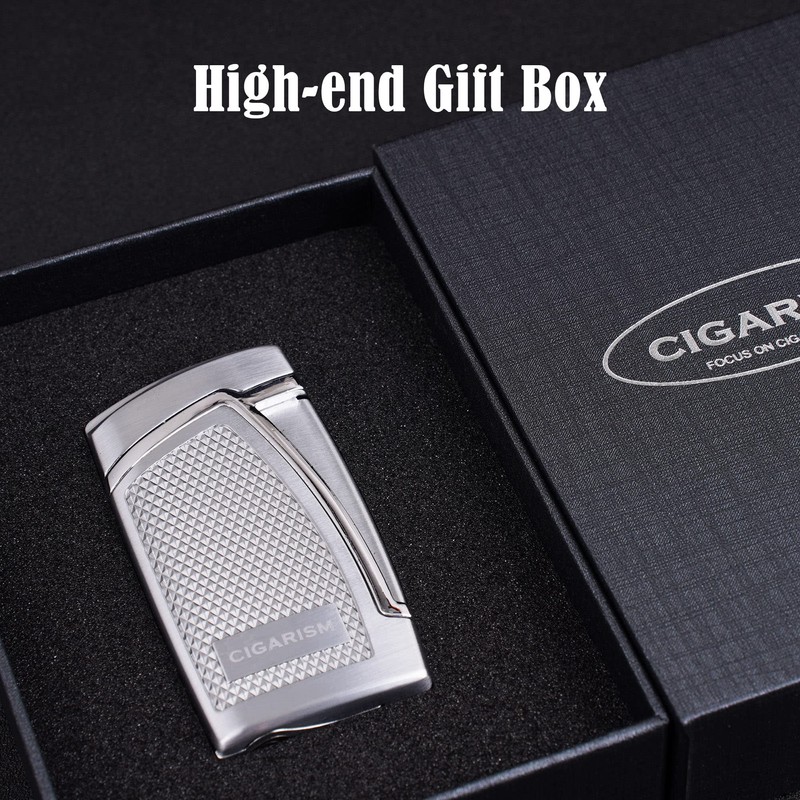CIGARISM Double Torch Jet Flame Cigar Lighter W/Punch (Silver)