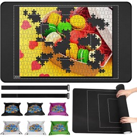 CHODEYE Premium Rubber Jigsaw Puzzle Mat, Roll Up, Saver Pad 55”x 35” Portable Up to 3000 Pieces with Non-Slip Rubber Bottom and Smooth Polyester Top + Storage Bag, 6 Colorful Trays, Rolling Tube
