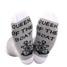 Queen Of The Boat Boating Lover Gift Novelty Nautical Sailing Gift King of The Boat Socks for Men Women (Boat Queen CA)