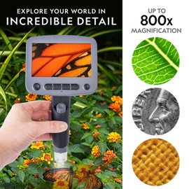 National Geographic Digital Microscope for Kids – 40-Piece Handheld Microscope, Lightweight, Portable, Capture 1080p Photos & Video on Micro SD Card, Tilting 4.3-Inch LCD Screen, 800x Magnification