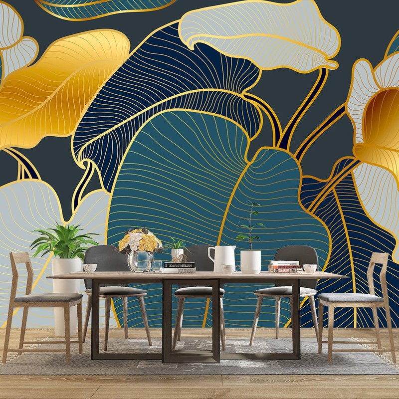WXHFM - Golden Botanical Leaf wallpeper Living Room Bedroom Wall