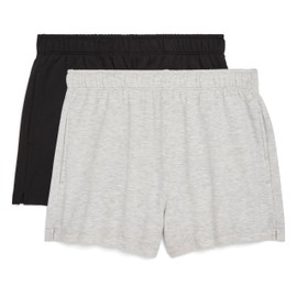 Danskin Women's 2 Pack Fleece Pull on Shorts, Black Salt/Silver Heather, Medium