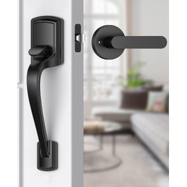Mensarix Front Door Handle No Lock for Right & Left Handed Doors, Modern Exterior Door Handle with Reversible Lever, Lower Half Grip, Matte Black