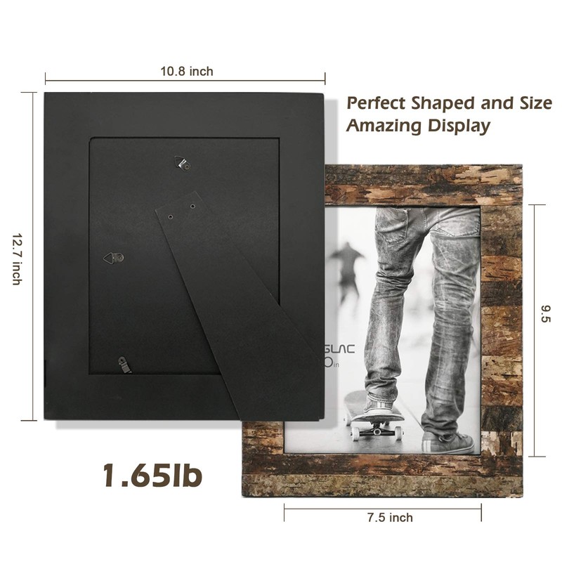 EosGlac Rustic 8x10 Wooden Picture Frame, Handmade with Real Birch