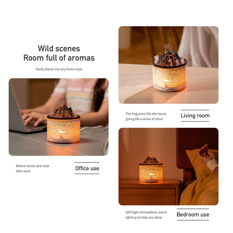 Volcano Diffuser 5V 180ml Relaxing Auto Off Warm Atmosphere Flame