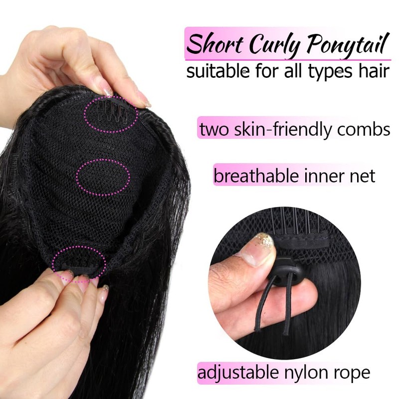 KAVSORAPI 16 Inch Curly Ponytail Hair Extension - Drawstring Synthetic