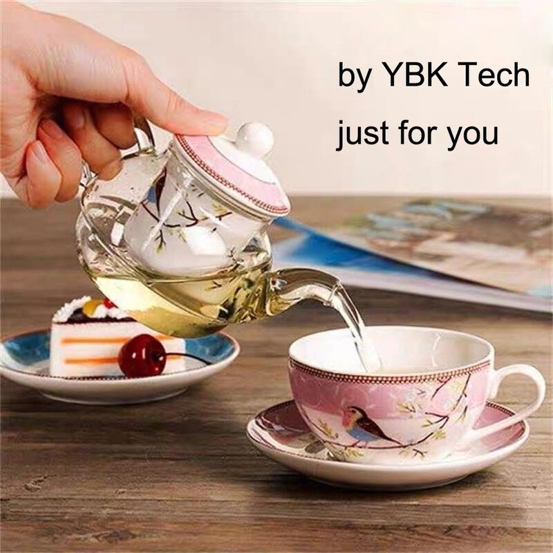YBK Tech Tea for One Set, Glass Teapot with Porcelain