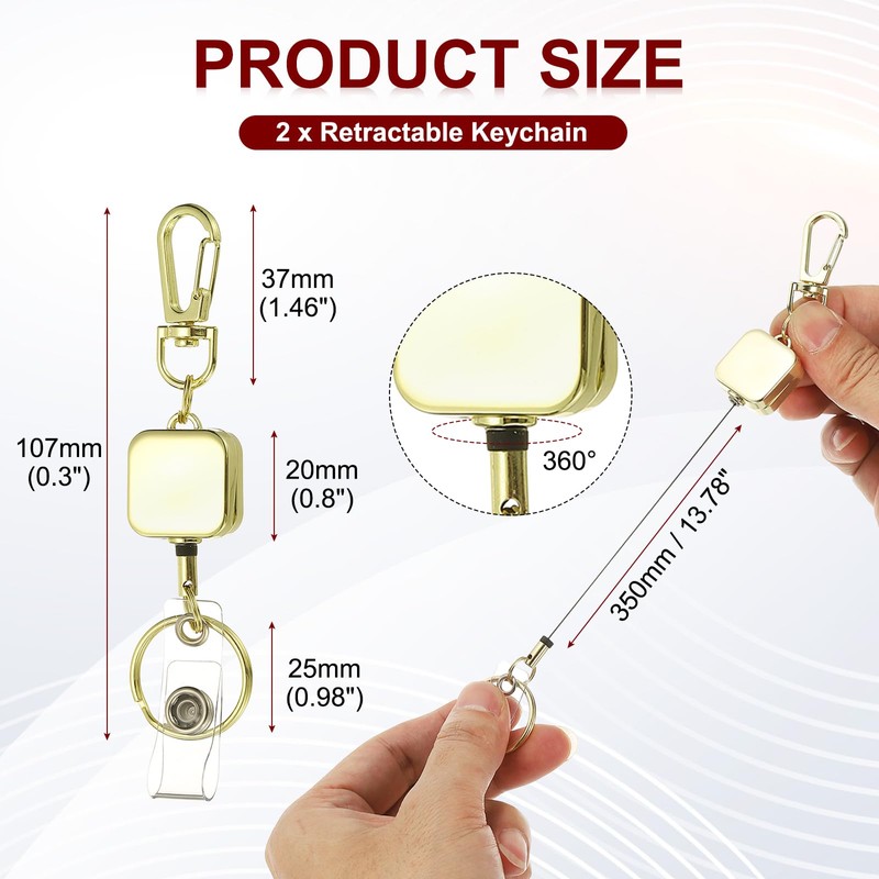 PATIKIL 2Pack Retractable Keychain, Metal Badge Reels Retractable Badge Holder