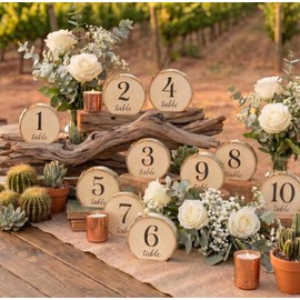 Gloxyuni Wooden Table Numbers 1-10, Natural Birch Wood Slice Table Number Signs, Reusable Table Number Signs for Wedding Reception, Bridal Shower, Birthday Party, Restaurant Events