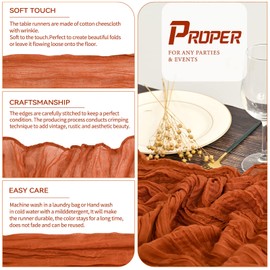 Pack of 2 Cheesecloth Table Runner, Burnt Orange, 90 x 300 cm, Rustic Gauze Fabric, Boho Table Runner, Cheesecloth Table Runner, Wedding Tablecloth for Wedding Party, Bridal Shower Table Decoration