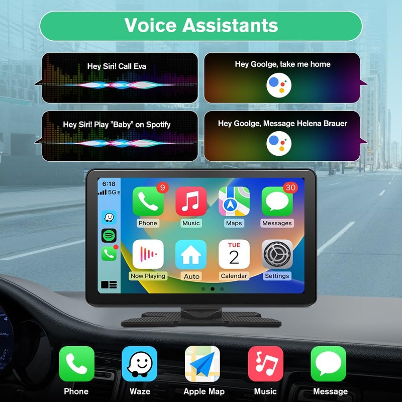Pyniro 9" Carplay Screen Portable for Car, Wireless Carplay &