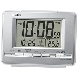 Seiko Digital RC Alarm Clock with Calendar & Temperature Display, PYXIS Silver/Metallic (NR535W)