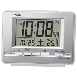 Seiko Digital RC Alarm Clock with Calendar & Temperature Display, PYXIS Silver/Metallic (NR535W)