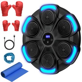 komkoc Music Boxing Machine with Bluetooth 5.0 - Interactive Punching Bag for Adults & Kids, Includes 2 Gloves, Towel & Resistance Band - Wall Mounted Home Gym & Fitness Equipment(Black)