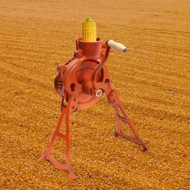 Corn Sheller Hand Crank, Steel Corn Cob Thresher with Stand, Manual Quick Corn Cob Stripper Tool for Home Use, Corn Cob Stripper for Farms and Families (Orange)