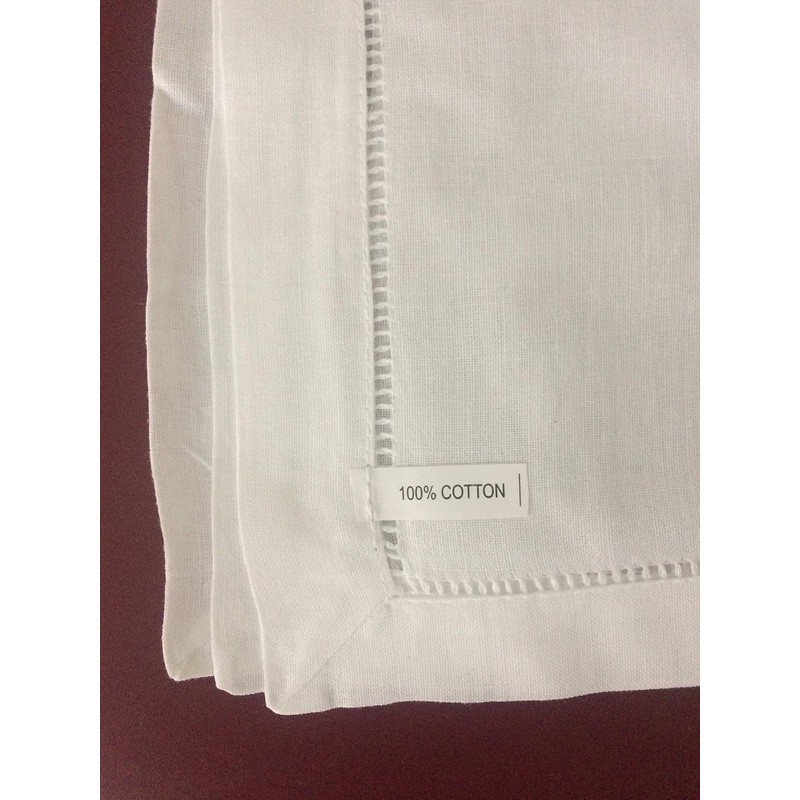 Set of 6, 100% Cotton White Hemstitch Napkins 17" x