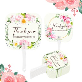 Fikowo Wedding Fans for Wedding Guests, Hand Fans Bulk, Flower Hand Fan Square with Flower for Anniversary/Party/Birthday Decor (50 PCS, Beige)