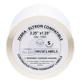 HOUSELABELS 2.25" x 1.25" Address Labels on 1" Core in Polypropylene Compatible with Zebra and Rollo Printers, 1 Roll / 1,000 Labels per Roll