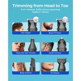 GLAKER Beard Trimmer for Men - Waterproof 6 in 1 Complete Grooming Kits for Mustache Nose Ear Facial Body Hair Trimming, Mens Cordless Hair Clippers and Shavers with Storage Bag and Beard Bib Apron