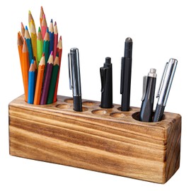 Hoffengwell Solid Pine Wood Pen Holder for Desk – Fountain Pen Holder – Stylish Wooden Pencil Holder and Pen Desk Organizer