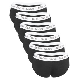 Fabio Farini Women's Panties, Pack of 6 Hipster Panties, Made of Cotton, with White Contrast Waistband (1002164) - Black (black set), size: l