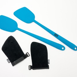QVC EOT Wellness Set of 2 Long-Handled Body Scrubber with 2 Mitts - Color: Sapphire Blue
