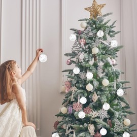 MytaYt Set of 24 Christmas Baubles, Christmas Tree Decorations, White Christmas Tree Baubles with Box, Christmas Tree Baubles, Stuffable Christmas Tree Baubles, Transparent Christmas Tree Baubles for