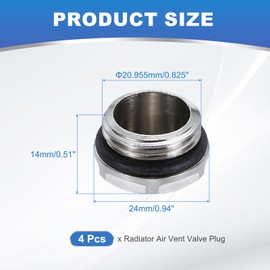 PATIKIL 1/2" BSP Male Thread Manual Radiator Air Vent Plug, 4 Pack Nickel Plated Brass Plugs for Radiator Heater, Silver