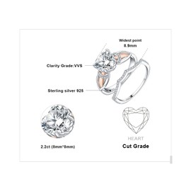 JewelryPalace Infinity Love Heart 3ct Cubic Zirconia Solitaire Engagement Rings for Women, 14k White Rose Gold Plated 925 Sterling Silver Promise Rings for Her, Wedding band Bridal SetsN