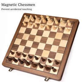 ELONGDI 15" Wooden Chess Set with Magnetic Pieces - Extra Queens - Folding Chessboard Portable Travel Tournament Chess Board Games for Adults Kids