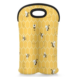 2 Bottle Wine Carrier Tote Bag Cute Bees Insulated Neoprene Portable Bottle Holder Great Gift for Wine Lover, Great for Picnics Travel BYOB, Outdoor Entertaining