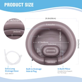 Portable Inflatable Hair Washing Basin for Bedridden - Wash Hair in Bed with Inflatable Shampoo Bowl.For Elderly,Disabled,Injured,Ideal Inflatable Sink for Locs Detox (Brown, 18in Inner)