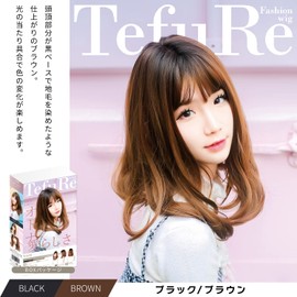 Fujitsu H-6115 TefuRe Wig, Medium, Semi-Long Wig, Bangs, Wig, Women, Black x Brown (BLK x BR)