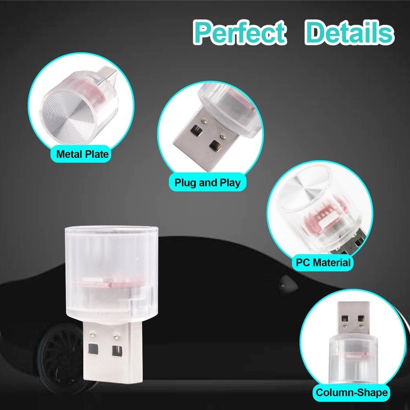 USB LED Car Interior Night Light, 2 PCs, Atmosphere Lamp,