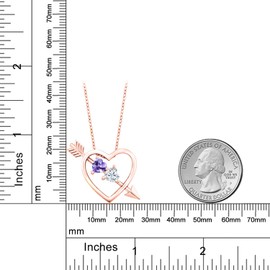 Gem Stone King 18K Rose Gold Plated Silver Pendant with Chain Set with Heart Shape Blue Tanzanite and Moissanite (1.00 Cttw)