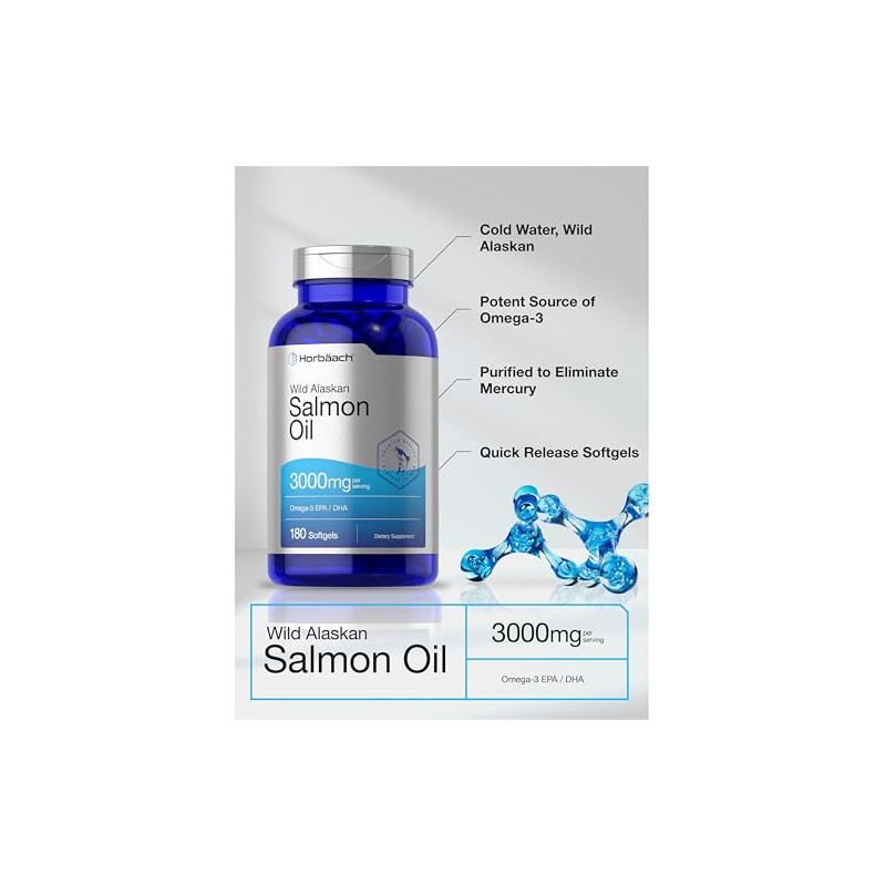 Aceite de pescado de salmón salvaje Alaskan, 3000 mg, 180