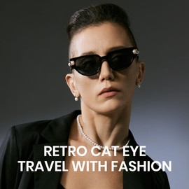 Cyxus Sunglasses with Pearls Decorated Fashion Sunglasses Women Outdoor UV 400 for Travel, 01black