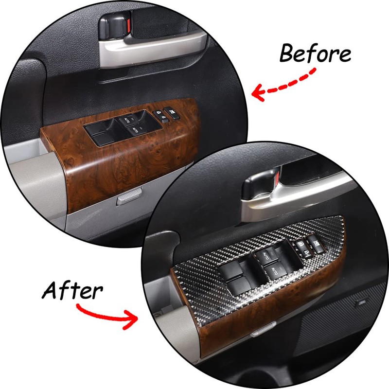 HIRUFAIT 4PCS Car Door Window Lift Switch Panel Frame Sticker