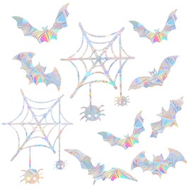 36 calcomanías anticolisiones para salvar pájaros, no adhesivas, prismáticas para ventanas de araña, diseño de murciélagos de Halloween, pegatinas de arco iris